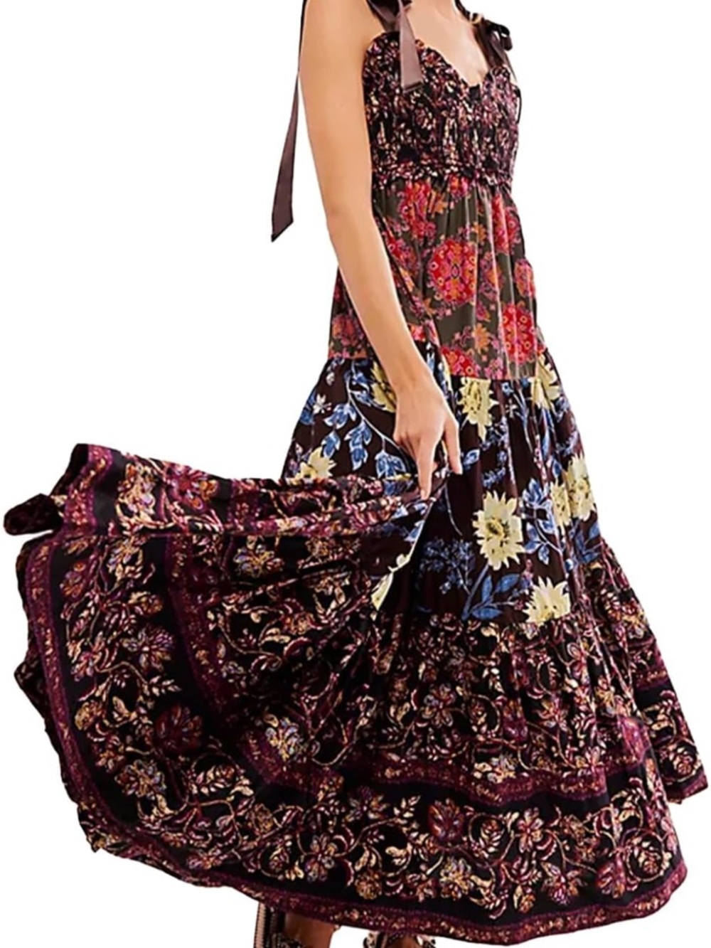 Women’s Brown Floral Tiered Maxi Dress